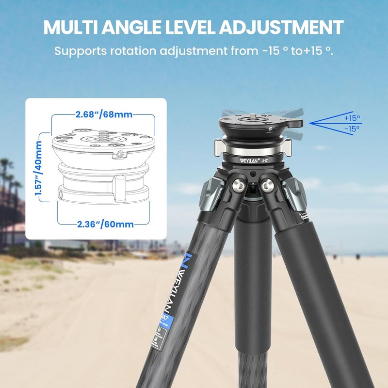 WEYLLAN Leveling Head Tripod Leveling Base for Camera Tripod Leveler Aluminum Alloy Tripod Head Mount LH7 Camera Head with 1/4'' to 3/8" Screw Compatible with DSLR Cameras Max Load 10kg/22lbs - Image 2